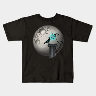 Crow and Moon - Blue Kids T-Shirt